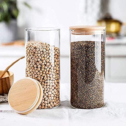 Image of Borosilicate Airtight Glass Jar for Kitchen Storage, Snacks,Spice, Cookies,Dry-Fruit I Kitchen Container Glass Jar for Multipurpose Use I Wooden Lid Jar Round 1200 ML (Pack Of 2)