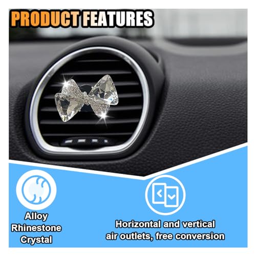 Image of Bling Bow Vent Clips, Crystal Car Air Fresheners Vent Clips, Bling Bow-Knot Car Diffuser Clips, Rhinestone Car Interior Decoration Accessories for Women
