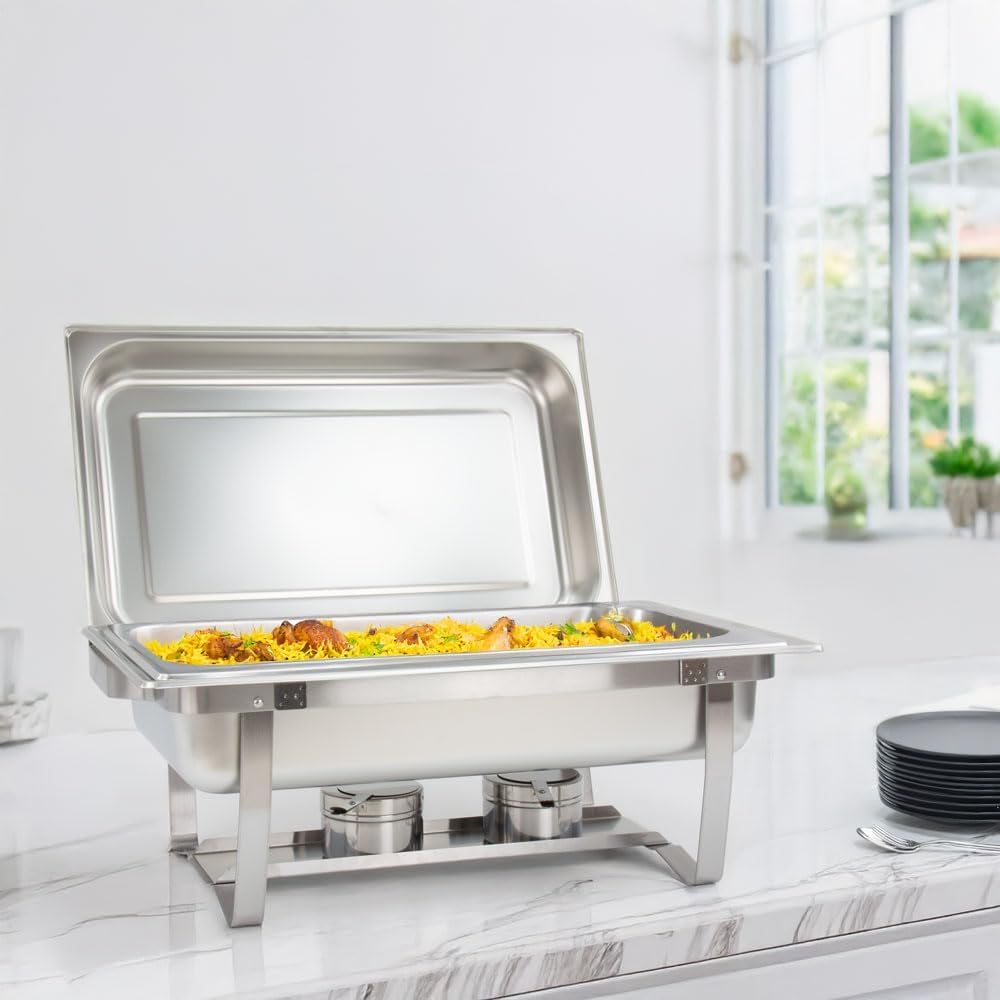Chafing Dish Catering Buffet Set, 9L Acciaio Inox Rettangolari Catering Server Con Teglia Per Alimenti, Scaldavivande per Buffet in Acciaio Inox, per Party, Feste, Matrimoni, Banchetti, Argento