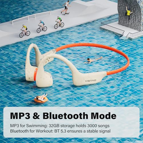 Image of Bone Conduction Headphones, Open Ear Headphones Wireless Earphones, 32GB MP3, 8 Hours Playtime, Bluetooth 5.3, IP68 Waterproof Headphones for Running and Fitness Workout - Beige Orange