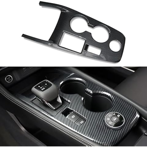 Flash2ning Central Console Gear Shift Panel Cup Holder Cover Fit for Nissan Rogue 2024 2023 2022 2021 with Media Control Knob - Rogue Interior Accessories Frame Trim, Stick-On（Carbon Fiber Print） Cover