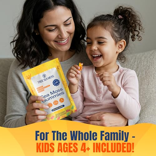 TrueSeaMoss Sea Moss Gummies with Bladderwrack & Burdock Root – Vegan Formula for Adults & Kids – Fruity Flavor – 60 Gummies (Pouch May Vary)