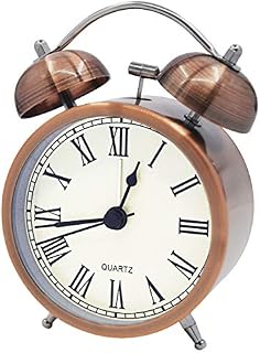 Coolzon Twin Bell Alarm Clock Loud Battery Operated, Silent Alarm Clocks Bedside Non Ticking with Nightlight for Heavy Sleepers -Analogue Antique