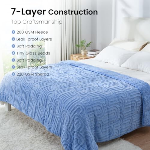 Image of Drewin Weighted Blanket for Adults Queen Size 15lbs, Soft Cozy Turtleback Sherpa Weighted Blankets for Sleeping and Calming, Thick Bed Blanket for Couch Bed, 60 x 80 inches, Sky Blue