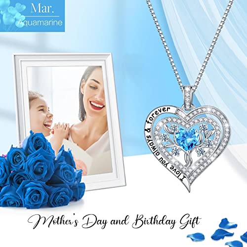 Iefup Birthday Gifts For Mom Women Tree Of Life Necklace, Sterling Silver March Birthstone Aquamarine Jewelry Unique Christmas Valentines Day Birthday Gifts For Mom Women Sister Teen Girls Grandma #TOP2