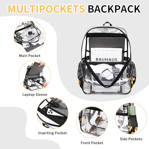 Image of MUSEVOS Clear Backpack for School, Heavy Duty PVC Transparent Bookbag for Girls Stadium Approved See Through Backpack, Sunflowers