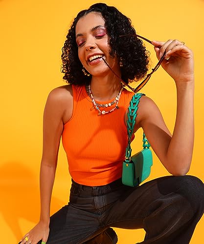 Image of POPWINGS Women Casual Green Rib Tank Crop Top Tops for Women | Stylish Tops for Women | Trendy Tops Women