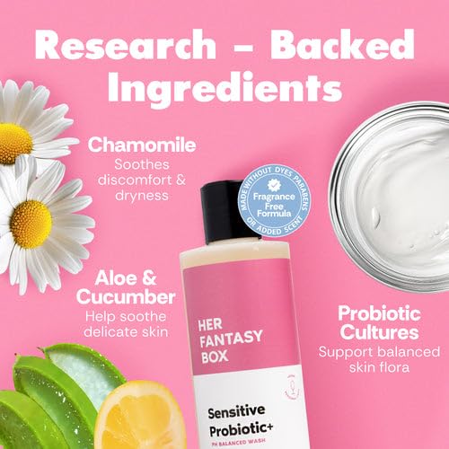 Her Fantasy Box | Sensitive Probiotic+ Gentle Cleanser – Fragrance-Free, pH Balanced Body Wash with Chamomile & Probiotic Lysates, Vegan & Cruelty Free, 8 oz - Image 4