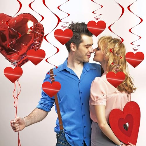 Image of BEISHIDA Red Heart Hanging Swirl Valentine Day Decoration Pre-Strung Hanging Ornament for Wedding Anniversary Engagement Proposal Party Supplies Romantic Party Decorations, Pack of 15