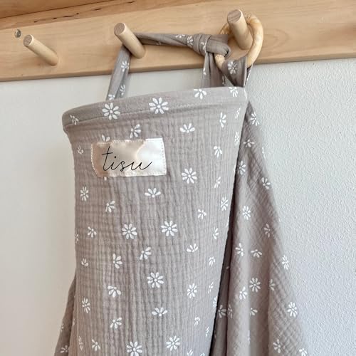 Image of Nursing Cover for Baby Breastfeeding & Pumping | Multi Use Car Seat Stroller Cover | Breathable Soft Muslin Cotton | Breast Feeding Apron & Shawl by TISU (Beige Daisy)