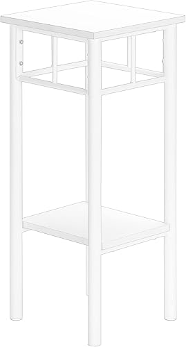 Monarch Specialties I 3279 - Mesa decorativa, lateral, extremo, soporte para plantas, cuadrado, sala de estar, dormitorio, metal, laminado, blanco,