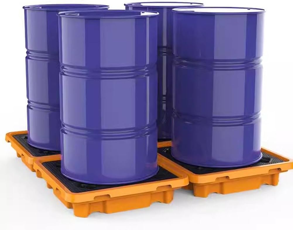 QUSYZD Large Capacity Yellow Spill Containment Tray with Drain Outlet - Stackable Modular Anti-Spill Pallets for Paint Buckets - Durable Spill Platform,Yellow-120x120x10cm