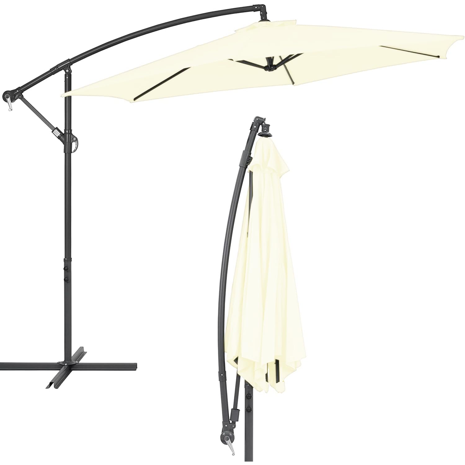 BESCH Sombrilla Parasol Grande con Manivela para Jardin Terraza Patio Exterior Tubo de Acero - Paragua Grande Protección UV UPF 50+