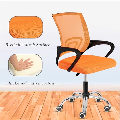 Image of Casa Copenhagen Mesh Mid Back Office /Study /Computer /Revolving /Desk Chair for Work from Home -Metal Base, Height Adjustable Seat -Orange& Black Handle