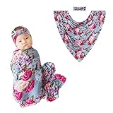 Posh Peanut Swaddle Blanket & Headband Set – Viscose from Bamboo Stretchy Baby Swaddle for Newborn Girls, Receiving Blanket or Nursing Cover (Lacey)