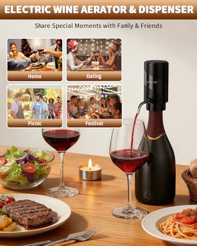 Image of CIRCLE JOY Electric Wine Aerator Pourer, Rechargeable Automatic Wine Decanter and Wine Dispenser with Touch Button Control, Perfect Wine Gift for Home Party & Wine Lovers, Black