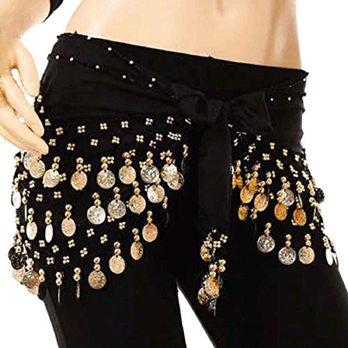ACVIP Bauchtanz Hüfttuch Münzgürtel Belly Dance Gürtel Tanztücher(Schwarz) Cover