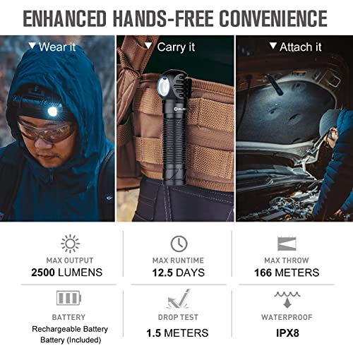 Olight Perun 2 2500 Lumens Rechargeable Headlamp, Multi-Functional Right Angle Mcc Waterproof Flashlight With Headband, Perfect For Night Camping, Hiking, Hunting(Black) #TOP4