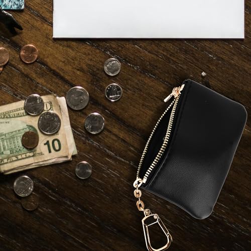 Veki Coin Purse Change Mini Purse Wallet With Key Chain Ring Zipper for Men Women Fashionable Bag Key Chain Pendant Leather Classic Clutch Purse (Solid color-Black)2