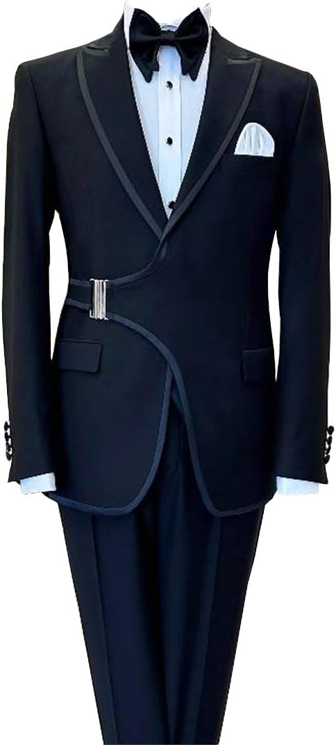 Men Double Breasted 2 Piece Formal Evening Wedding Groom Tuxedo Suit Hook and Eye Closure Blazer