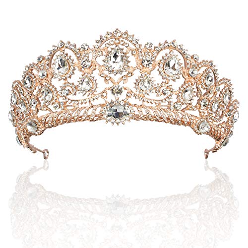 ANBALA Bridal Queen Tiara Crown, Luxury Bling Crystal Bridal Headband Prom Queen Pageant Princess Crown Hair Accessories for Women, Rose Gold