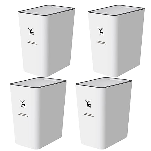 XPIY Bote de basura con tapa, paquete de 4 botes de basura de 4 galones15 litros con parte superior de presión, bote de basura pequeño a prueba de