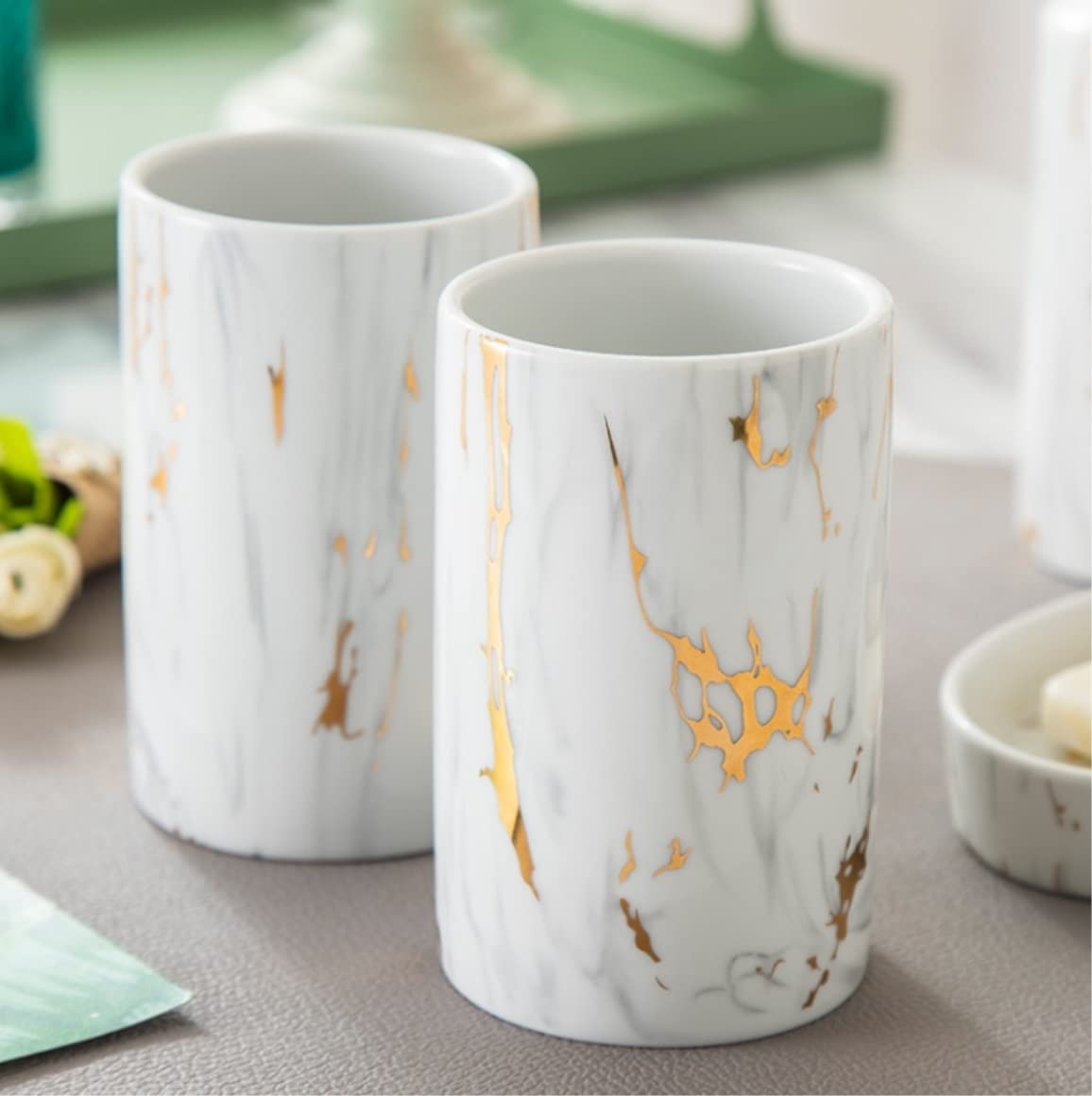 Badaccessoires, Bad Accessoires Set Marmor Keramik Set 4 TLG. Waschset Kreativ Keramik Sanitärartikel Seifenspender Badezimmer Set