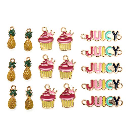ZFCMIAO DIY Bracelet Necklace Making of 10 Pieces of Dessert Juicy Alphabet Alloy Dripping Oil Ice Cream Charm Pendant Connector-10 Pcs Mix_to