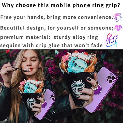 Tacomege Bling Glitter Phone Grip, Round Cell Phone Ring Holder Stand Purple For Women Girls, Compatible With Smartphone, Tablet, E-Reader, Etc (Pu) #TOP1