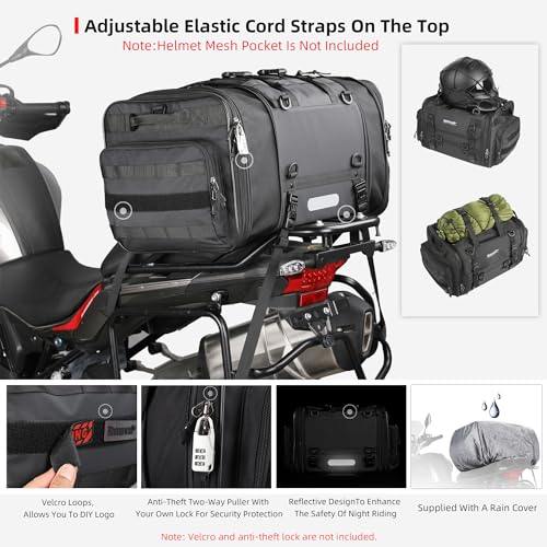 Image of Rhinowalk Motorcycle Tail Bag 33-45L Motorcycle Rear Seat Bag Expandable Motorbike Helmet Bag with Waterproof Rain Cover Travel Luggage Bag Storage Bag