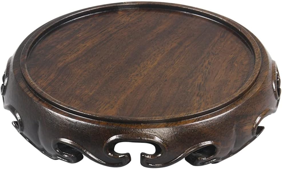 Bonsai Pedestal Vase Pedestal Stands Bonsai Base Craft Ornaments Jewelry Rack Wooden Bracket Stone Vase Flower Pot Incense Burner Buddha Statue Round Base Planter Stand Plant Holder(17cm)
