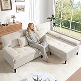 Gelukueub Sofá esquinero en forma de L de chenilla, ideal para apartamentos pequeños (beige claro)