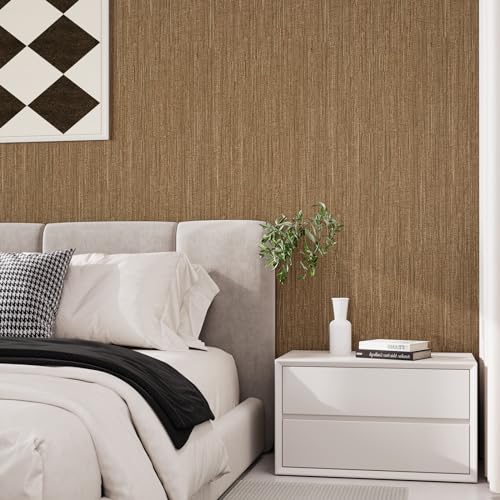 Papier peint moderne en lin pour rénover un mur abîmé marron