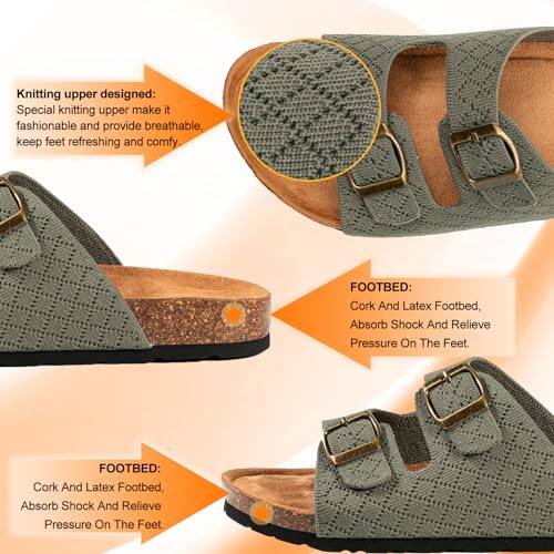 Image of Women's Comfy Arch Support Cork Footbed Adjustable Knitting Straps Indoor and Outdoor Slides Sandals
