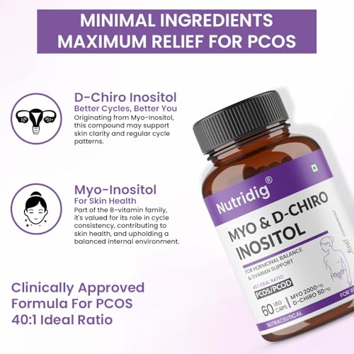 Image of PCOS Supplement For Women | Myo & D-Chiro Inositol - 40:1 Ideal Ratio | High Purity Pharma Grade Ingredients | 2000 Mg Myo-Inositol & 50 Mg D-Chiro-Inositol | For Hormonal Balance, Ovarian Health & Healthy Regular Menstruation | 60 Veg Capsules - 1 Month Supply