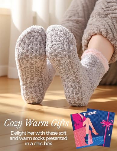 Image of TEHOOK Warm & Cozy Gifts for Women, Fluffy Fuzzy Plush Sleeping Slipper Socks - Soft Warm Fabric