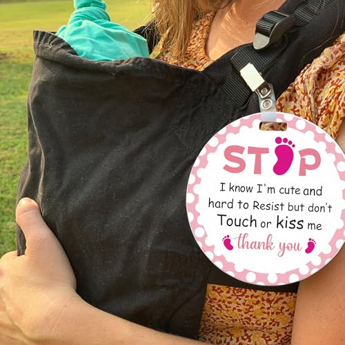 Image of 2 Pack Foot Print Do Not Touch Signs Stroller Tag Cute No Touching or Kissing Car Seat Signs Stop Touching Safety Sign Carseat Tags for Carriage Stroller Backpacks Pregnancy Gift