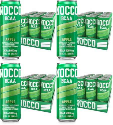 Image of NOCCO Zero Sugar BCAA Drink, Apple - 12 Fl Oz (Pack of 48) - 0mg Caffeine, Sugar Free with Branched Chain Amino Acids, Carbonated & Low Calorie, B Vitamins, Grab & Go Performance Beverage