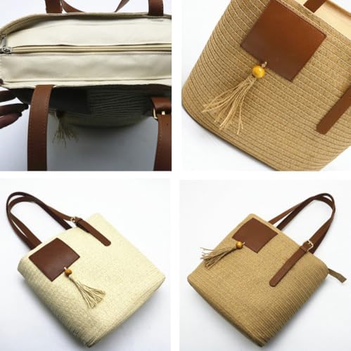 Caistre Straw Shoulder Bag for Women Woven Beach Tote Handbag Summer Vacation 2025 Large Hobo Bag Purse for Travel2