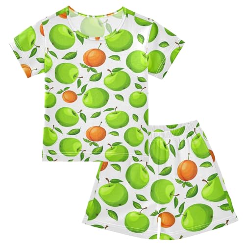 Apricot Leaves White Pajama Set Short Sleeve Summer Pajamas Shorts Sets PJ Clothes Set Soft 5Y