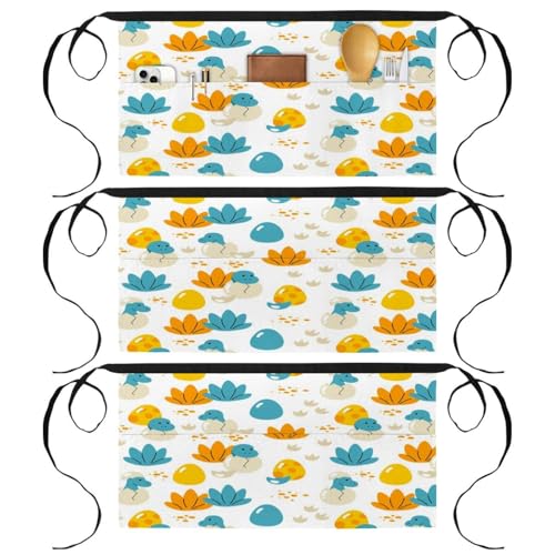 Lot de 3 tabliers courts avec 3 poches pour cuisine et bistrot motif dinosaures