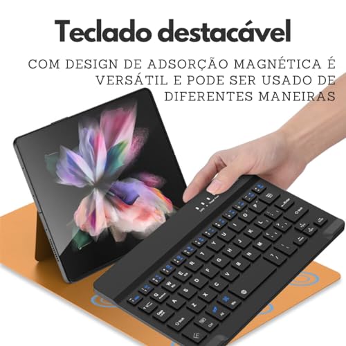 Kit Completo para Z Fold: Teclado Bluetooth com Capa Suporte Ajustavel de Couro, Mouse Bluetooth e C