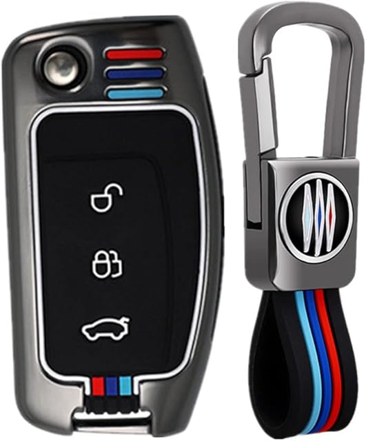 Happyit Zinc Alloy + Silicone Car Key Cover Cases for Ford Fiesta Focus Mondeo Kuga Escape Falcon Galaxy Fusion Mustang Explorer Edge Escort Mk3 Mk4 Ranger 3 Buttons (A, Matt Color)