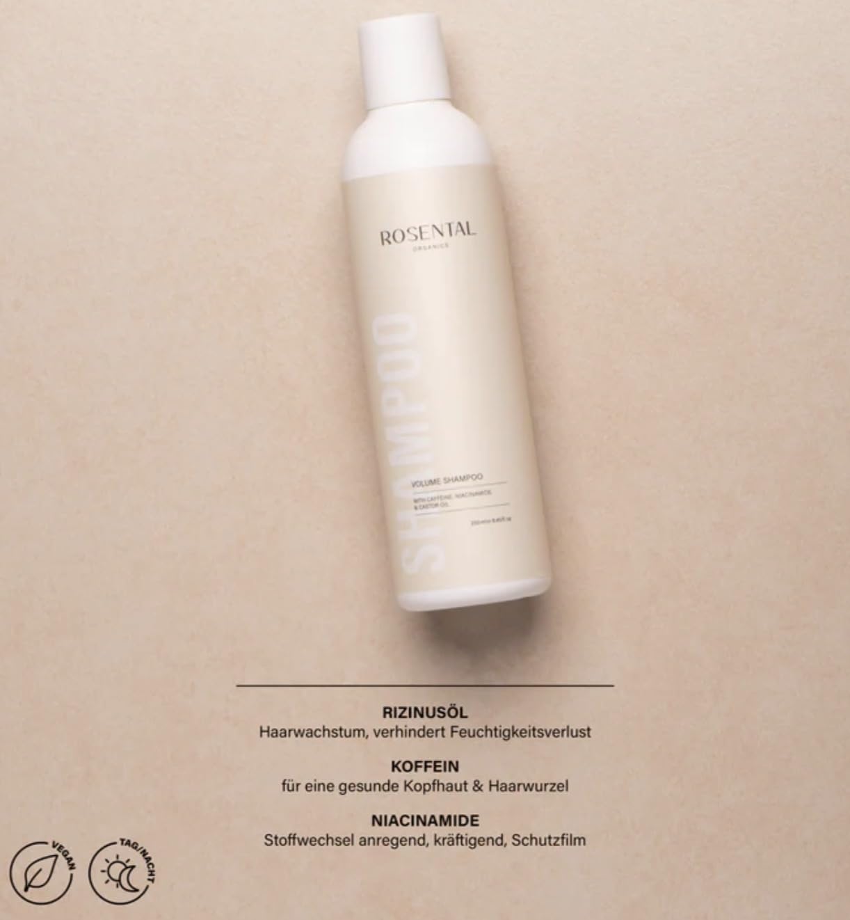 Rosental Organics Volume Shampoo mit Koffein, Niacinamid & Rizinusöl – Naturkosmetik für feines Haar, fördert Volumen & Haarwachstum, silikonfrei, 250 ml