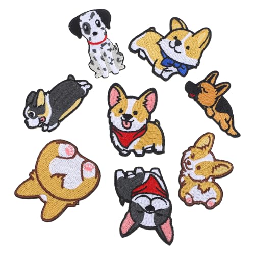 Gogogmee Lot de 8 Écussons Thermocollants en Tissu Brodé Chien Patchs de Réparation pour Vêtements Motifs Corgi Allemand Français Accessoires DIY Décoratifs