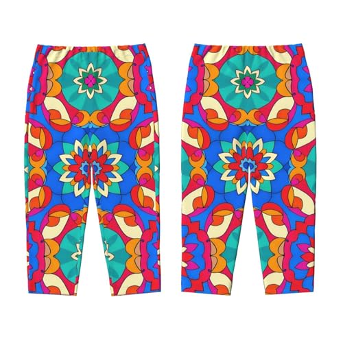 Pajama Pants Pajama Bottoms with Elastic Waistband Sleepwear Lounge Pants, Colorful Mandala Flowers Print3