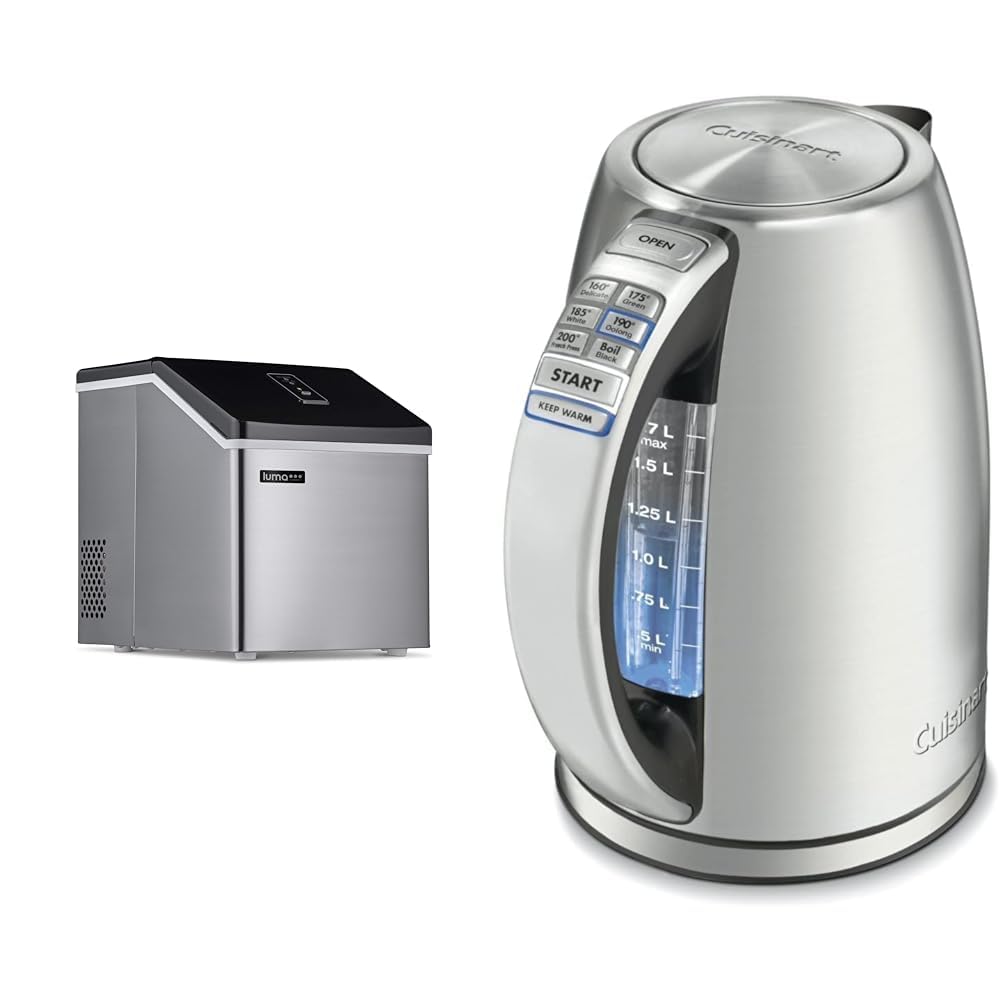 Luma Comfort Clear Ice Cube Maker Machine | First Cubes in 15 Minutes, 28 lbs. of Ice in 24 Hours & Cuisinart 1.7-Liter Stainless Steel Cordless Electric Kettle with 6 Preset Temperatures