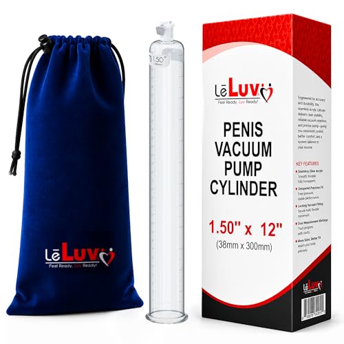 LeLuv Penis Vacuum Pump Cylinder - 1.50" x 12" Seamless Untapered Clear Acrylic Male Toys w/Measurement Marks & Locking Fitting - Reliable & Transparent Penis Pump Cylinder w/Effective Vacuum Seal
