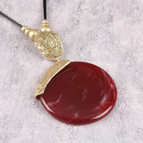 GelConnie Chunky Long Necklaces for Women Boho Red Pendant Gold Bohemian Necklace Hippie Statement Necklace Faux Leather by GelConnie - Used condition - Image 2