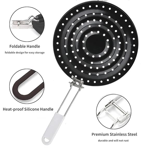 Image of Kitchen Heat Diffuser Reducer Flame Simmer Plate Frying Plate Solid Stainless Steel Heat Diffuser For Gas Stove, Nonstick Simmer Flame Arrester, Kitchen Cookware Reducer Hot Roaster Black